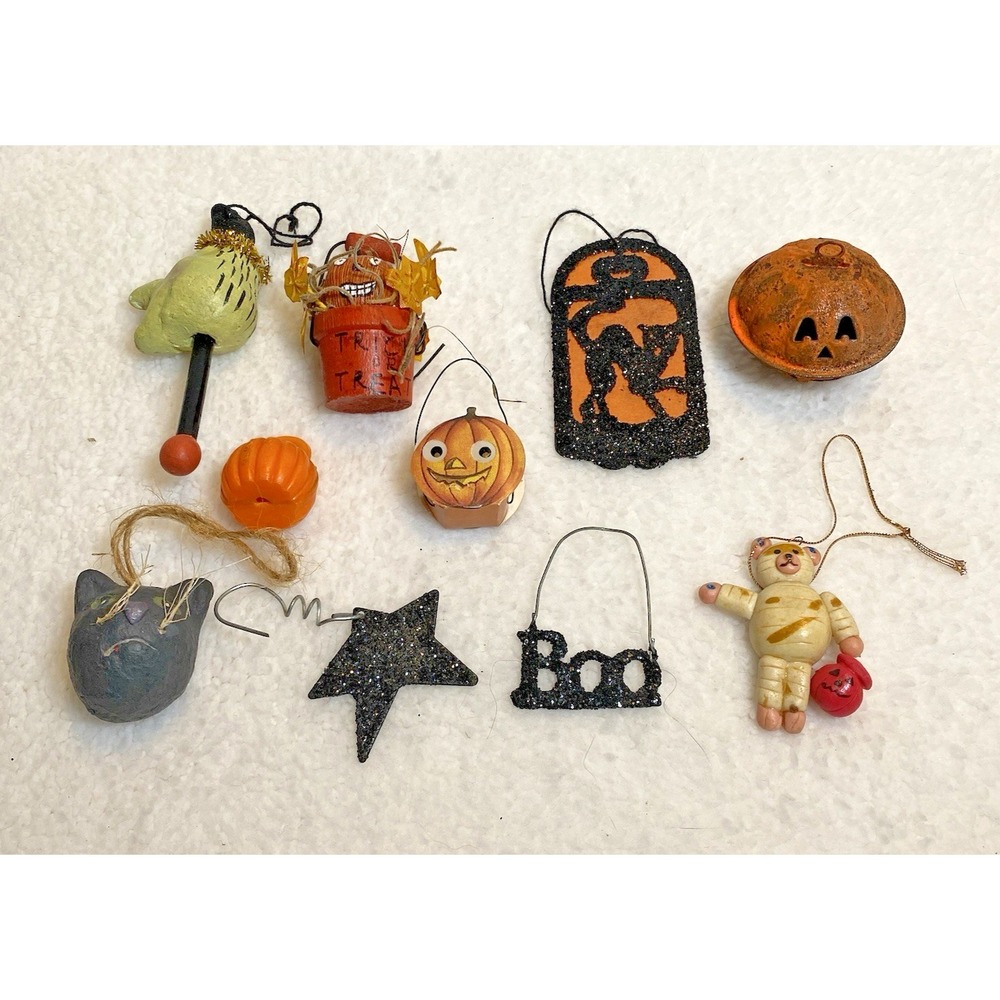 Mixed Lot Vtg Halloween Hangers Ornaments Cat Jack Witch 10 Pieces